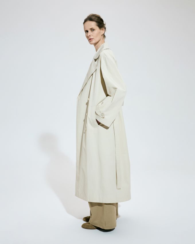 Double-breasted milk trench coat