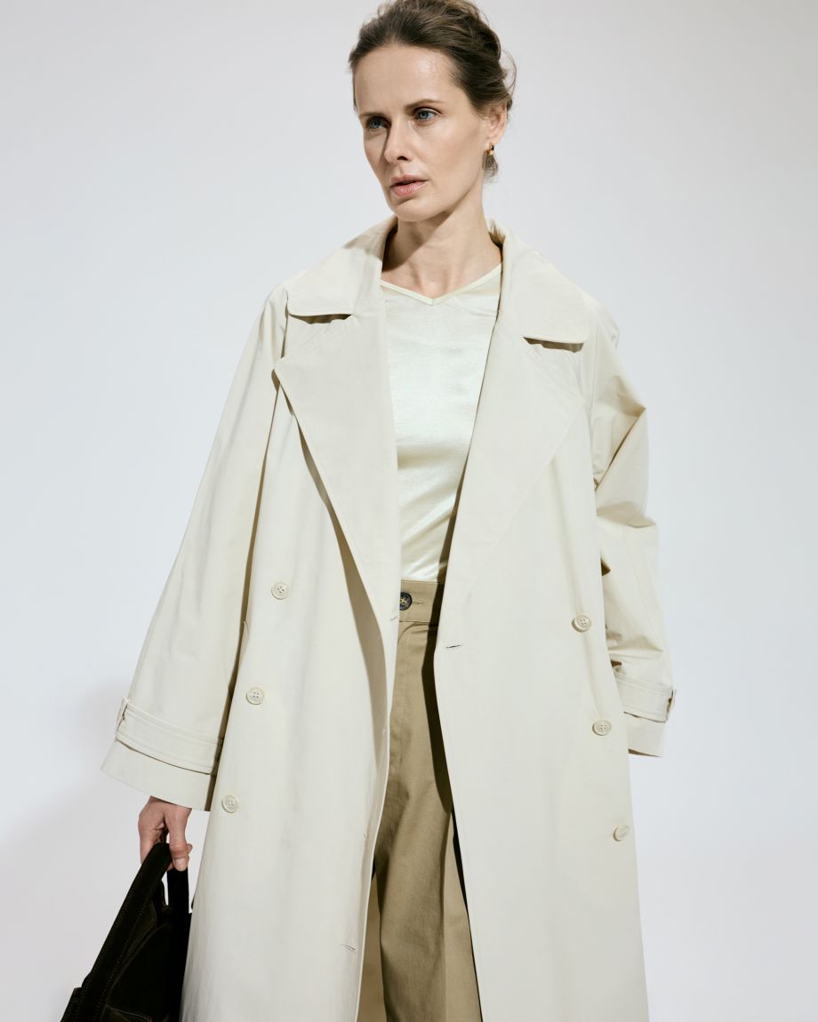 Double-breasted milk trench coat