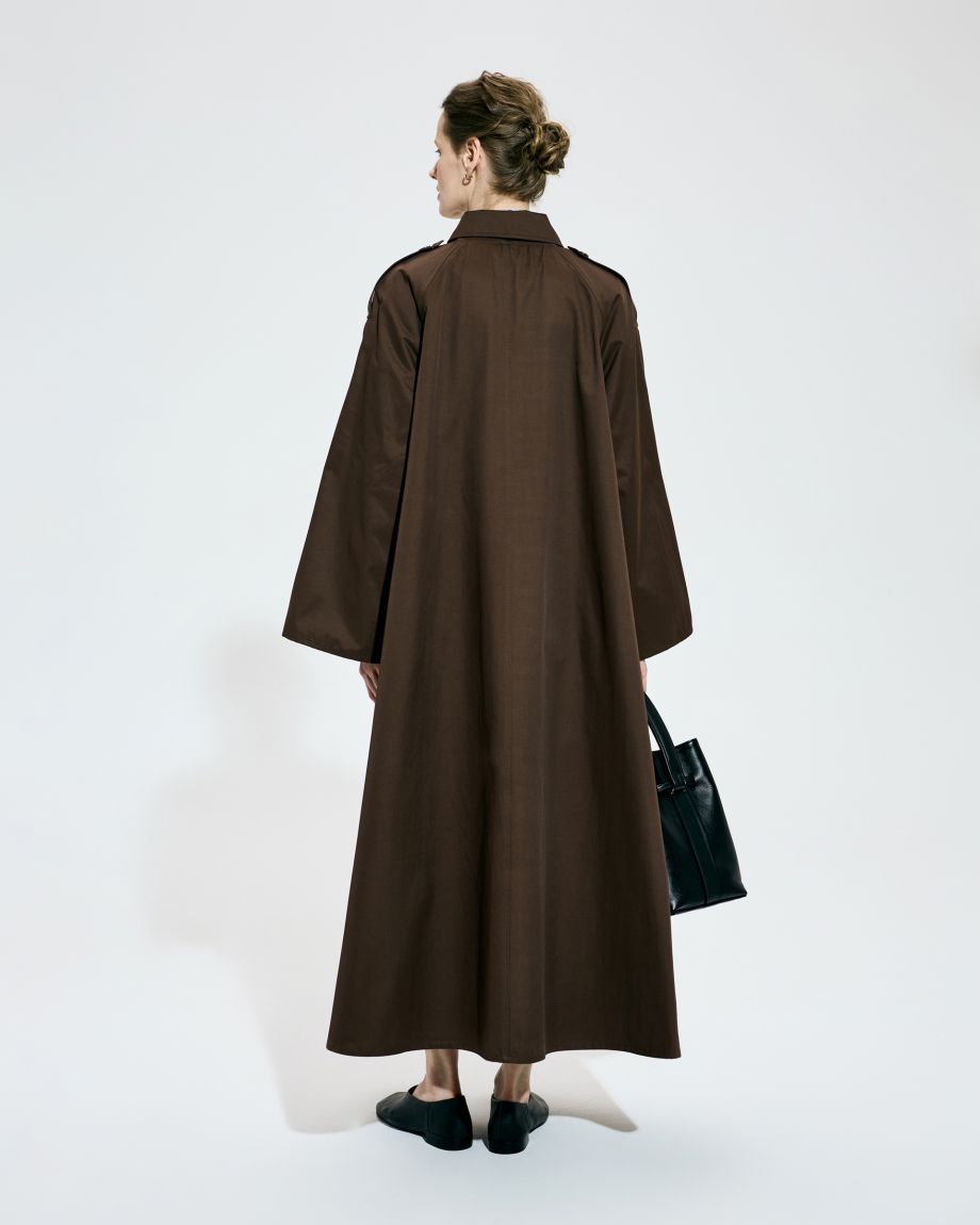 Flared brown trench coat