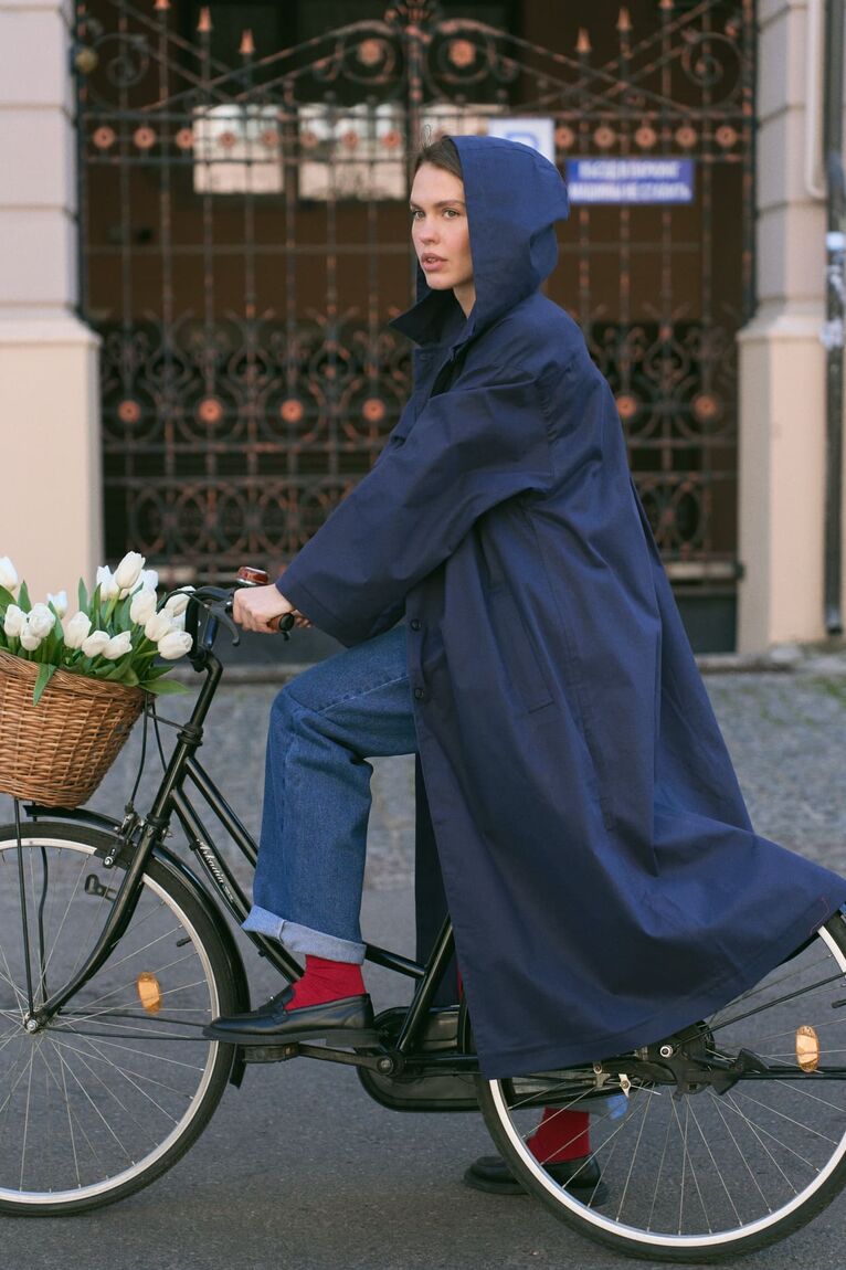 Dark Blue Oversize Hooded Coat