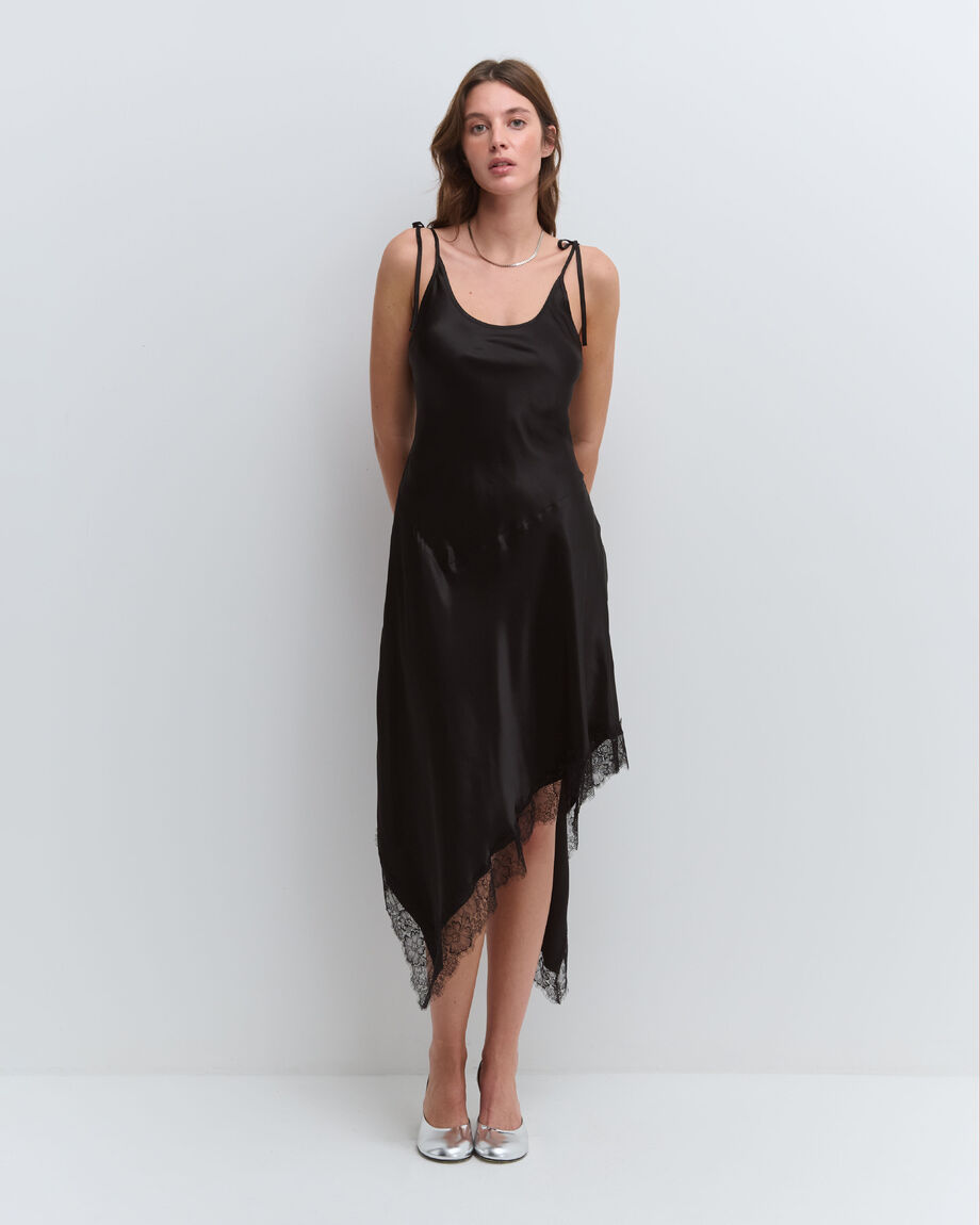 Black asymmetric slip dress