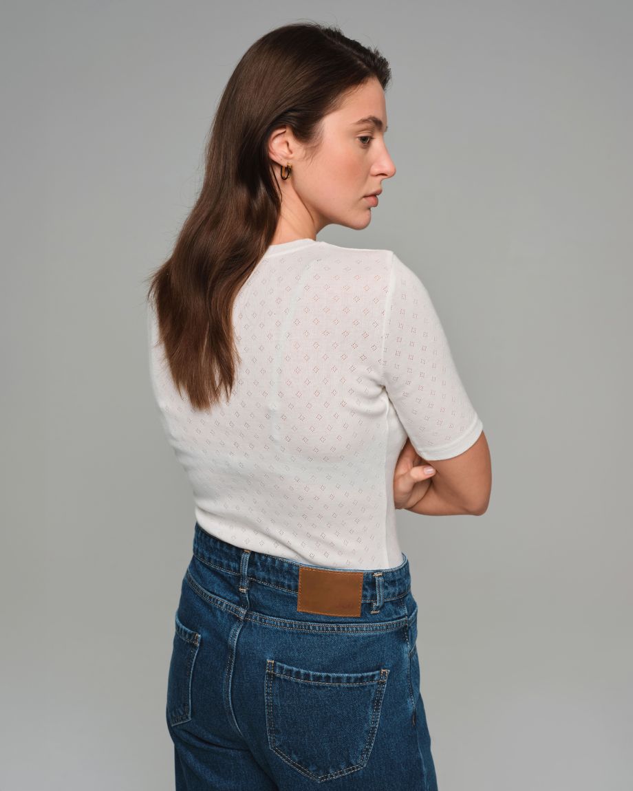 Milk T-shirt made of perforated fabric