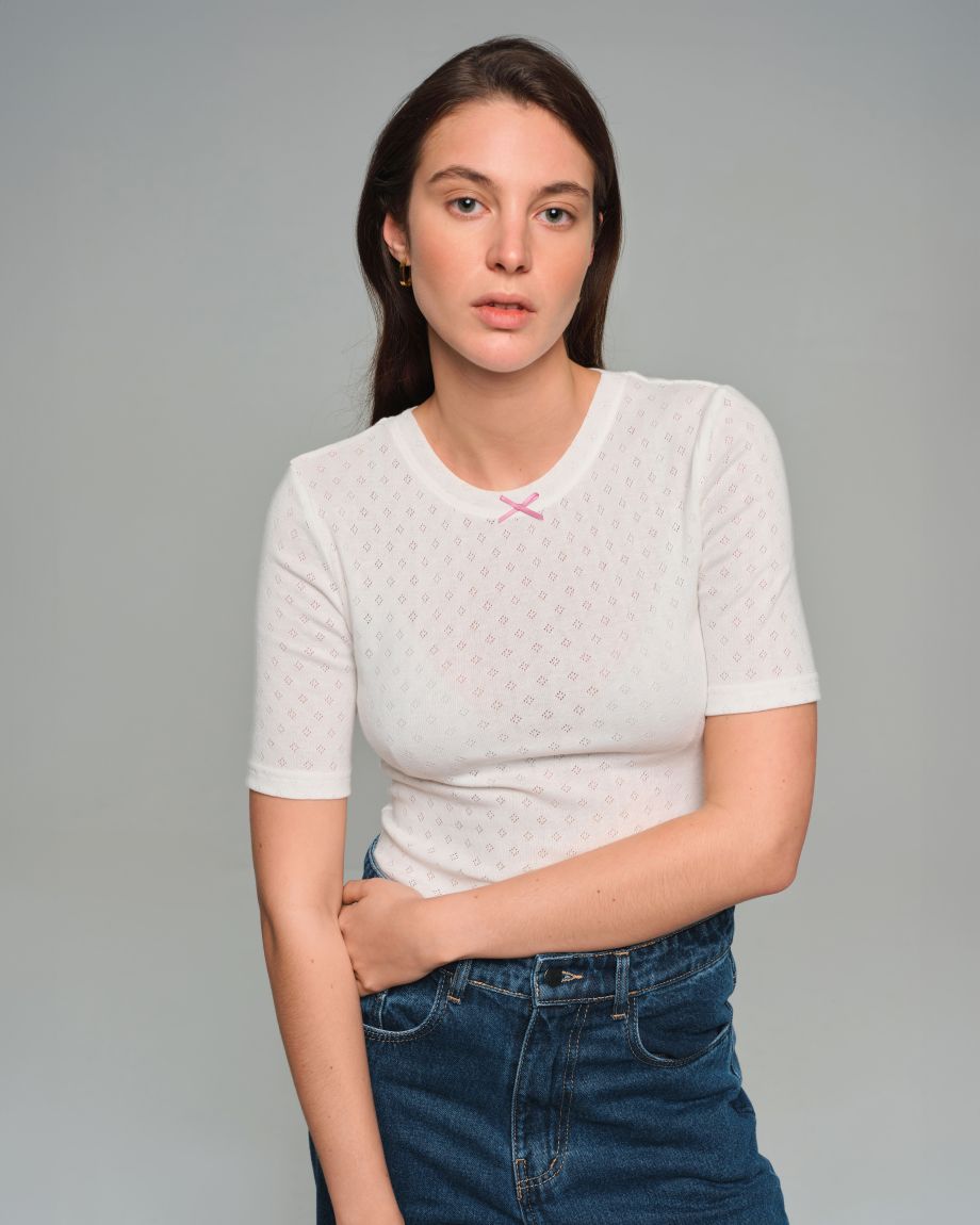 Milk T-shirt made of perforated fabric