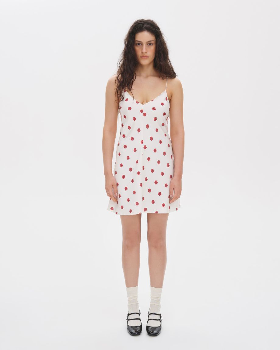 Milk mini dress with straps "Red Ruta"