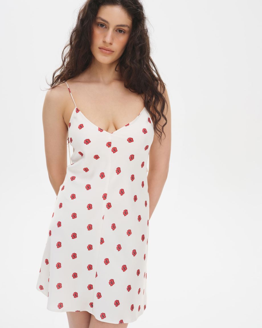 Milk mini dress with straps "Red Ruta"