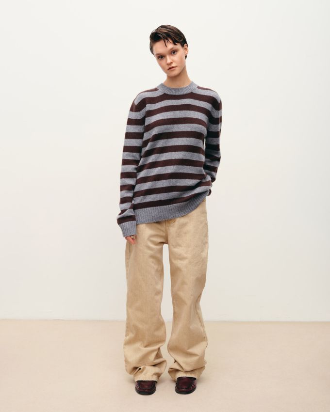 Gray-brown striped sweater 30% cashmere