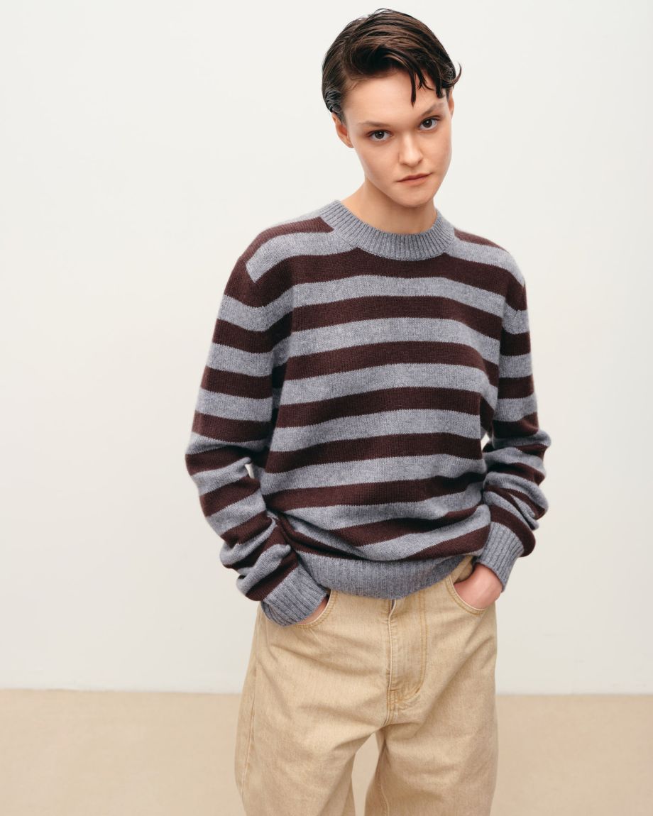 Gray-brown striped sweater 30% cashmere