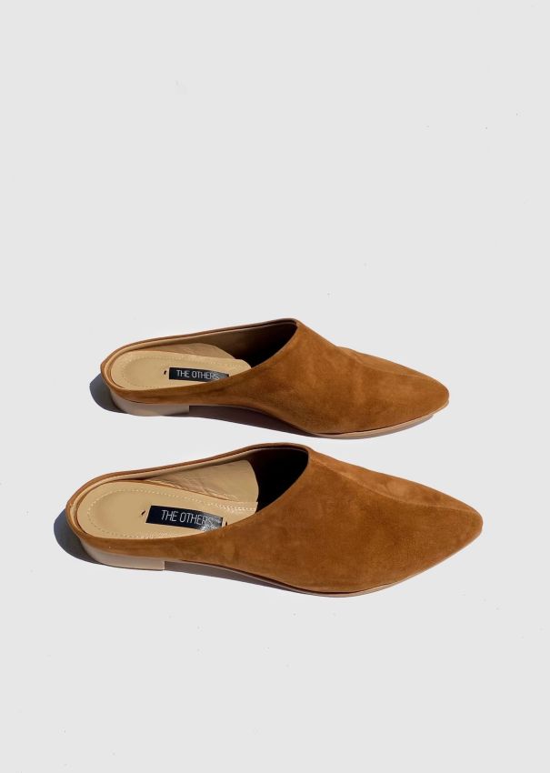 Brown suede mules with a front seam
