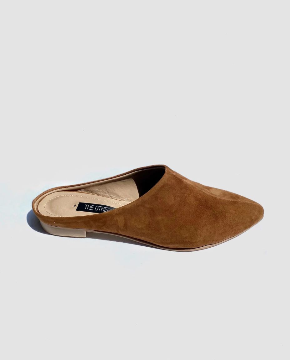 Brown suede mules with a front seam